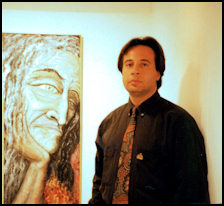 Alexander Kanevsky at the International Debut of his Art in Barcelona in 1996 in front of the Cybelle